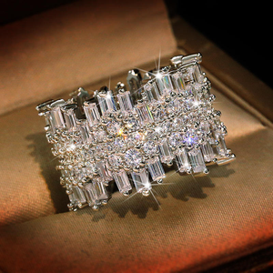 Iced Out Moissanite Diamond <b>Ring</b> 925 Silver Wide Band Baguette Cluster Luxury <b>Statement</b> <b>Ring</b> - Product Image 3