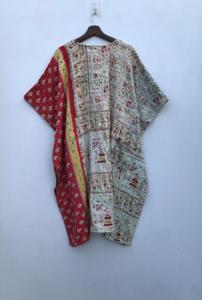 Caftán Largo de Algodón Vintage Hecho a Mano con Trabajo Kantha, Diseño Moderno y de Alta Calidad para Exportación - Product Image 5