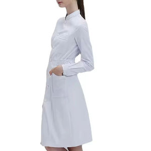Blouse d'infirmière blanche tissée pour femme, manches longues, boutonnée sur le devant, tenue de travail médicale hospitalière, 3 poches - Product Image 3
