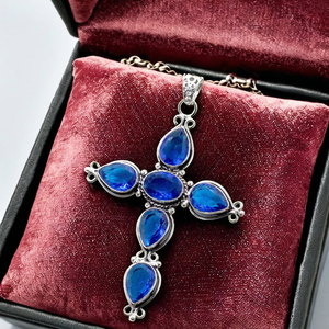 Impresionante colgante de piedras preciosas de tanzanita azul de 10x14mm, ajuste de bisel, estilo bohemio, forma de cruz, regalo de joyería de plata esterlina para hombres - Product Image 5