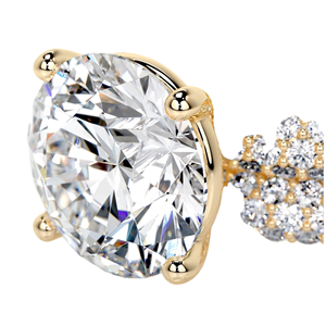 Solitaire Diamond <b>Ring</b> with Matching Triple Row Pave Diamond Engagement <b>Ring</b> Semi <b>Dome</b> Custom <b>Ring</b> in Yellow 10k 14k 18k Gold - Product Image 5