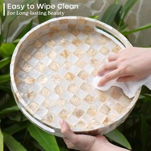 Round Decorative Tray with Handles Large Round Decorative Tray for Coffee Table Decor Decorative Tray for Living Room - Product Image 3
