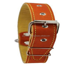 Collar de cuero de remium para perro, hebilla de rodillo de acero inoxidable, anillo fuerte cosido - Product Image 5