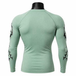 <b>Men's</b> Full Sleeve Compression Rash Guard Green Black Tribal Print Quick Dry UPF50+ Breathable <b>Swim</b> Shirt Adult Surf <b>Top</b> - Product Image 2