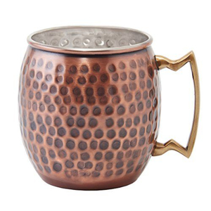 Venta al por mayor de tazas Moscow Mule de cobre puro con acabado martillado antiguo y asa de latón macizo para cerveza, cócteles y regalos de bar. - Product Image 2