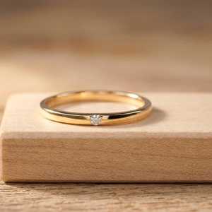 Dainty Round Brilliant Cut Lab Created Diamond Women Wedding Stackable <b>Ring</b> Slim Fit Bridal Band Solid Gold 0.02ct Fine Jewelry - Product Image 1