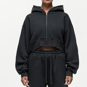 Sudadera con capucha corta personalizada para mujer, sudaderas y sudaderas con capucha informales para mujer, sudadera con capucha corta con cremallera de gran tamaño para mujer - Product Image 6