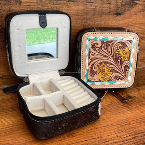 Hand Tooled Leather Multi-function Jewelry Boxes Genuine Leather Jewelry Storage Box High Quality Cowhide Earring Jewelry Case - Product Image 3