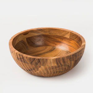 Bol de service artisanal en bois d'acacia naturel, écologique, rond, pour salades, fruits, collations et mélange, vaisselle de cuisine - Product Image 1