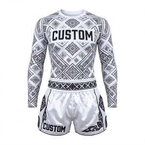 Conjunto de Pantalones Cortos de Muay Thai y Rash Guard al por Mayor, Uniforme Personalizado de Artes Marciales de Kickboxing por Sublimación, Fabricante OEM, MOQ Bajo - Product Image 4