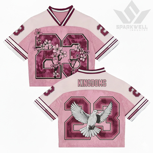 Maillot de football américain personnalisé, col en V, manches courtes, sublimation, maille, imprimé floral colombe, numéro 23, unisexe, adulte, coupe classique - Product Image 1