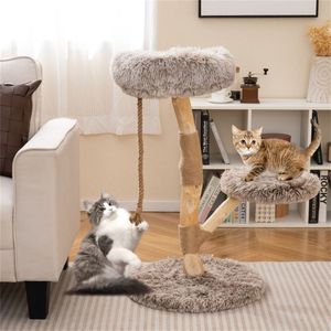 Tiragraffi per Gatti Grande a 3 Livelli in Legno Naturale di Pero Massiccio 49,5x90 cm con Tiragraffi in Juta e Giocattoli per Gatti in Peluche Lungo per Soggiorno - Product Image 5