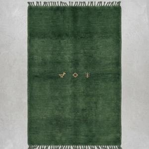 Alfombra Clásica de Lana Anudada a Mano Estilo Marroquí Verde Esmeralda Premium con Patrón Floral y Flecos Decorativos - Product Image 1