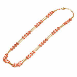 Custom Rhodium Plated <b>Necklace</b> Coral Pink Gemstone Bead Multi Strand Layered <b>Long</b> Haar Chain Fine Heritage Women Luxury Gift - Product Image 3