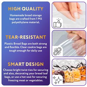 Sacchetti impermeabili per il pane in plastica 0.65 Mil 1000 pacchetto aperto con tasselli 8X3X15 pollici per la confezione di prodotti per il pane fatto in casa - Product Image 3