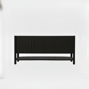 Buffet en bois tressé naturel à 4 portes avec étagère en rotin, meuble de rangement moderne en bois et tissu tressé, pieds ronds - Product Image 1