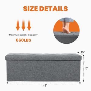 Banc de rangement ottoman pliable de 43 pouces avec couvercle supérieur en lin et repose-pieds rembourré pour chambre à coucher - Product Image 2