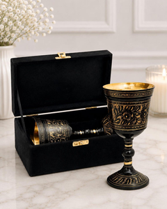 Gobelets en laiton ornés, décor argenté, doré et noir, coupes à vin avec motif floral gravé pour la décoration de table de cérémonie de mariage - Product Image 4