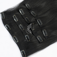 Extensions à clipser en cheveux humains vierges 100% noirs foncés, style européen Fumi, teintes, double trame, résistantes à la chute