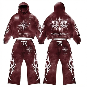 Conjunto Deportivo Y2K Vintage Lavado, Sudadera con Capucha Oversize y Pantalones Deportivos, Diseño Tribal Cyber Sigilism, Ropa Deportiva Urbana - Product Image 5
