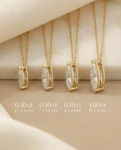 Colgantes de Moissanita de Lujo con Corte Marquesa de 0.3ct, Oro Sólido de 14k, Color E/F, Claridad VVS, Joyería de Moda para Regalo de Boda para Mujer - Product Image 4