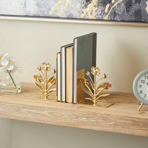 Sujetalibros Decorativos Modernos de Aluminio con Diseño Floral Dorado para Estanterías, Hogar, Oficina y Mesa - Product Image 2