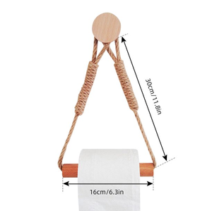 Support mural de salle de bain en corde pour papier toilette et serviettes, avec anneaux en corde et perles en bois naturel, style antique - Product Image 1
