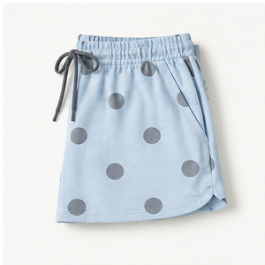 Shorts de détente pour femmes, coupe droite décontractée, à pois bleu glace, avec cordon de serrage, en jersey modal doux, WPSHORT-0020 - Product Image 6