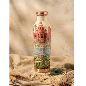 Bouteille d'eau en cuivre Indian Art Villa, motif floral, gourde de voyage portable - Product Image 5