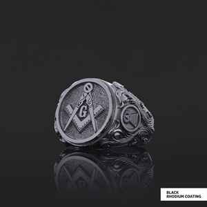 แหวนเมสัน BOJ รุ่น 035 แหวนสั่งทำพิเศษสำหรับทุกเพศ แหวนตราประทับฟรีเมสันแบบปรับแต่งได้ แหวนตราประทับมาสเตอร์เมสันเท็กซัส ฮิปฮอป สีเงิน ราคาประหยัด - Product Image 5