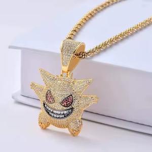 Micro-ensemble de pendentifs Hip Hop en zircon et diamant, motif dessin animé monstre fantôme, style gangster Bling Ginger - Product Image 4