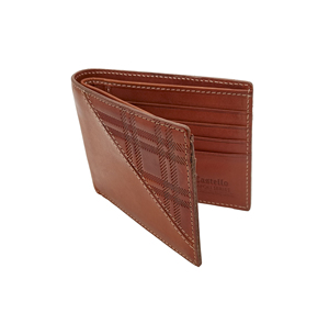 [Best Value] <b>Top</b> Quality Castello Italian Vacchetta Leather RFID Men Bi-fold Billfold ID Card Wallet <b>Checker</b> Embossed Brown - Product Image 2