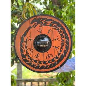 Bouclier rond en bois Viking, motif Dragon, bouclier d'armure nordique avec boss en acier doux pour reconstitution historique, décoration murale historique - Product Image 3