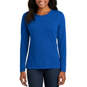 Solid Casual Women Long Sleeve T Shirt Breathable Soft Cotton Fabric Regular Fit Lightweight Daily Wear <b>Top</b> - Product Image 2