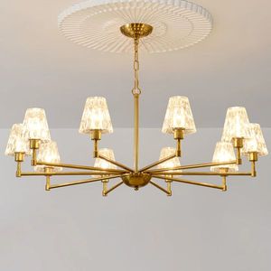 Lustre suspendu doré de style Mid-Century Modern, 10 lumières, pour salle à manger, salon, chambre, en verre chic, style ferme - Product Image 1