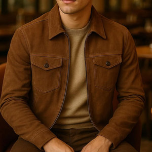 Fashion Style <b>Suede</b> Leather <b>Jacket</b> Comfortable Daily Wear <b>Suede</b> Leather <b>Jacket</b> Smooth Surface With Soft Feel - Product Image 4