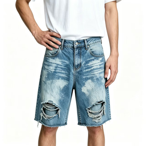 Shorts de bain décontractés pour hommes, style vintage, déchirés, en polyester, légers, avec cordon de serrage, teinture tie-dye, coupe droite, vente en gros - Product Image 5