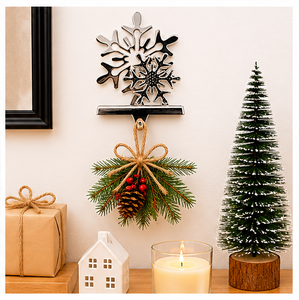 Premium Silver Double Snowflake Christmas <b>Stocking</b> <b>Holder</b> Weighted Metal Mantel Hanger For Holiday Fireplace Decor Heavy Duty - Product Image 4