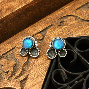 925 Sterling Silver Natural Labradorite Stud Earrings Blue <b>Flash</b> Handmade Gemstone Jewelry Wholesale Supplier - Product Image 3