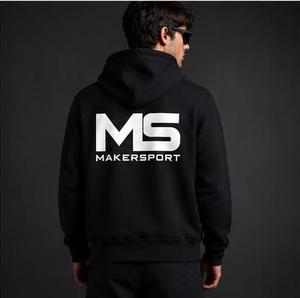 Sweat-shirt à capuche noir MS Makersport pour homme, en coton, décontracté, coupe classique, avec poche avant et logo imprimé, pour l'automne - Product Image 3