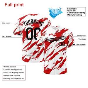 Camiseta de Béisbol Personalizada Roja y Blanca con Impresión Sublimada, Nombre del Equipo, Manga Corta, Transpirable, Talla Grande, Corte Regular, para Todas las Temporadas - Product Image 3