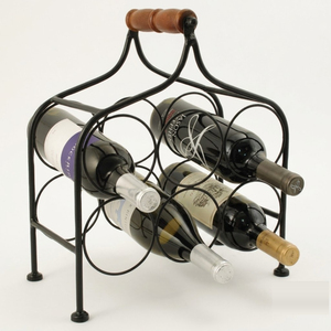 Rustic Metal Countertop Wine Rack 6 Bottle <b>Freestanding</b> Wrought Iron Wine Bottle Holder For Kitchen Storage Black Powder Coated - Product Image 3
