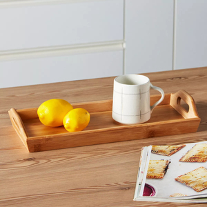 Plateau de service rectangulaire en bambou stratifié avec poignées pour la cuisine, le petit-déjeuner et les boissons – Vente en gros - Product Image 2