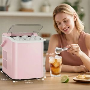 Macchina per il ghiaccio portatile da banco con autopulizia, maniglia e paletta, 9 cubetti in 6 minuti, 26,5 libbre al giorno, rosa - Product Image 5