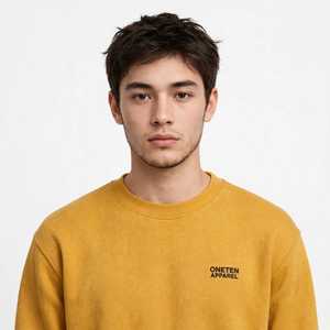 Sweat-shirt col rond jaune moutarde pour homme, coupe décontractée, tricot uni, pull à manches longues, haut d'automne - Product Image 5