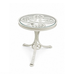 Industrial Metal Coffee <b>Table</b> With Gear Design Tempered Glass <b>Top</b> Modern Living Room Furniture - Product Image 3
