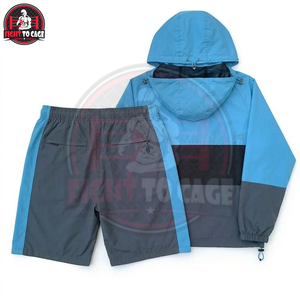 New Trendy Wholesale Custom Men's Printed Streetwear Color Block Lightweight Nylon 2 Piece Sky Blue High Quality <b>Windbreaker</b> - Product Image 2