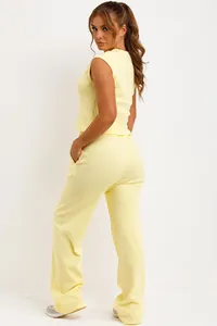 Conjunto Deportivo Casual para Mujer, Top Rosa sin Mangas con Botones y Pantalones a Juego, Color Sólido, Ligero, de Nailon/Algodón, Resistente al Viento y de Secado Rápido - Product Image 2