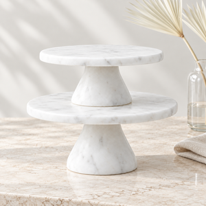 Luxury 2-Tier White <b>Marble</b> <b>Cake</b> <b>Stand</b> – Round Pedestal Dessert Display <b>Stand</b> for Weddings, Hotels & Home Decor - Product Image 3