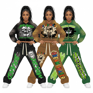 Ensemble de survêtement unisexe en gros, personnalisé avec graphique, sweat à capuche zippé et pantalon de jogging large, vêtements streetwear respirants, OEM - Product Image 1